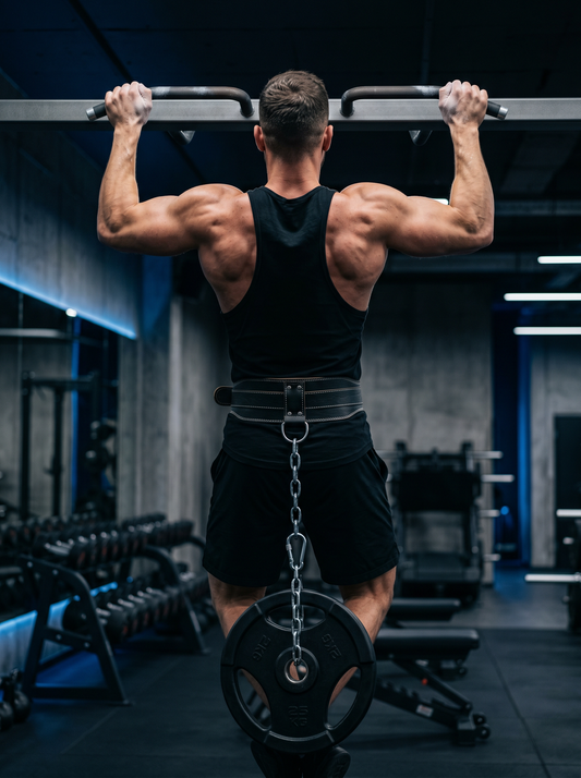 Läderbälte med Kedjeöglor – För Viktade Dips, Pullups & Powerträning